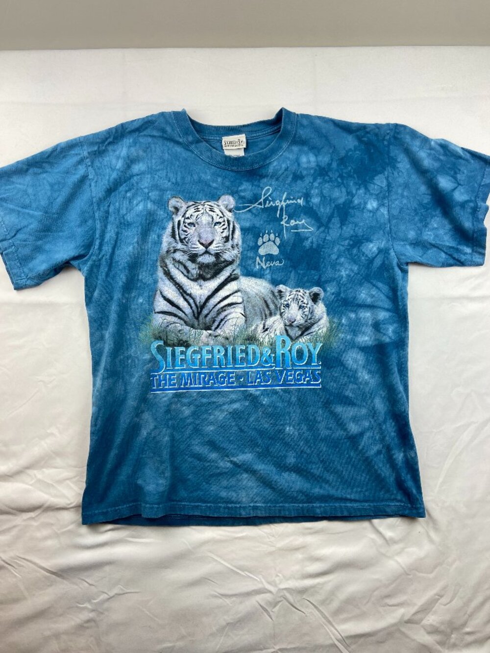 Siegfried & Roy The Mirage Las Vegas White Tiger Blue Tie-Dye T-Shirt Size Med